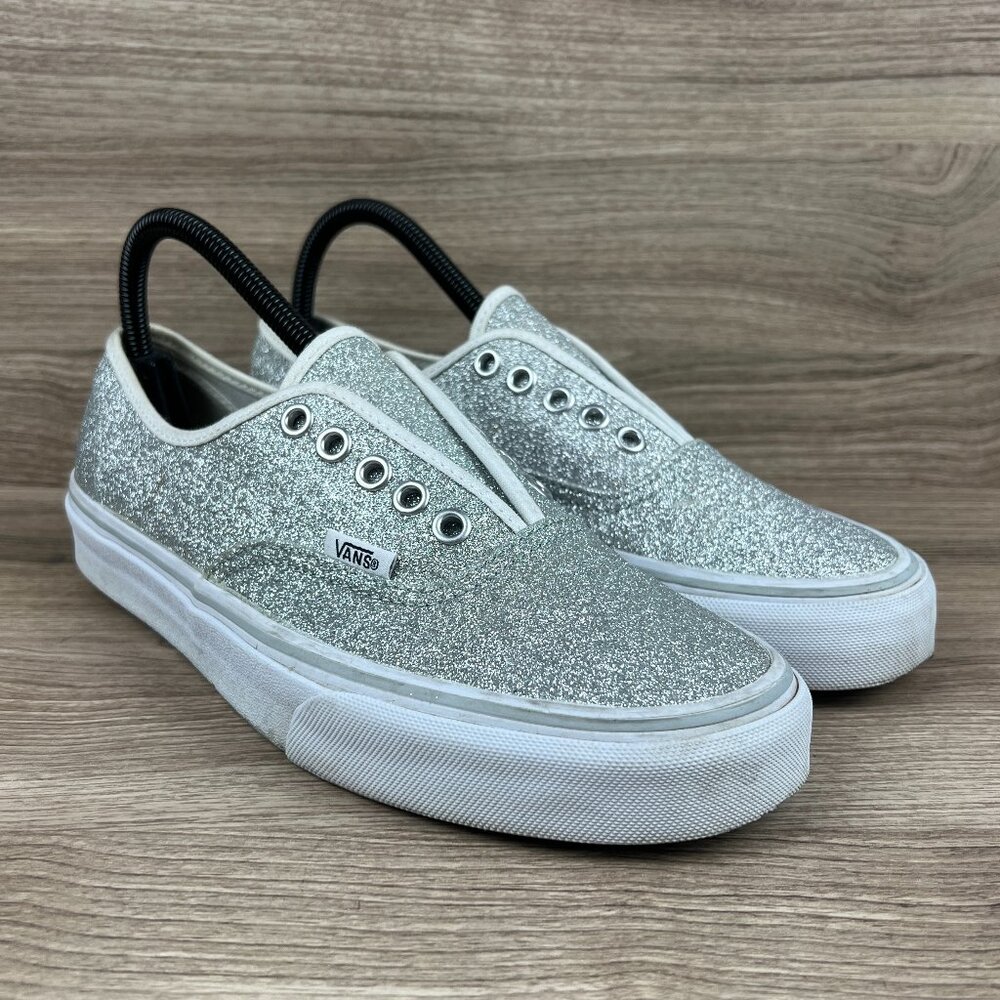 Vans Off The Wall Women's Gray & White Glitter Slip On Sneakers Shoe - Picture 2 of 8
